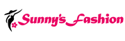A digital graphic logo for 'Sunny's Fashion' featuring a black silhouette of a woman in a hat and a small pink flower on the left, with the brand name written in a vibrant pink cursive font on a solid white background.