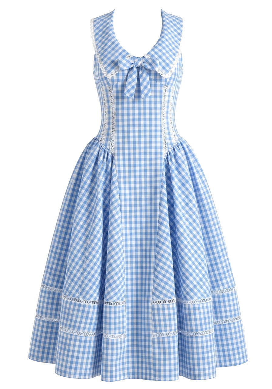 Gingham A-Line Midi Dress in Blue, photo 1 - Sunny's Fashion