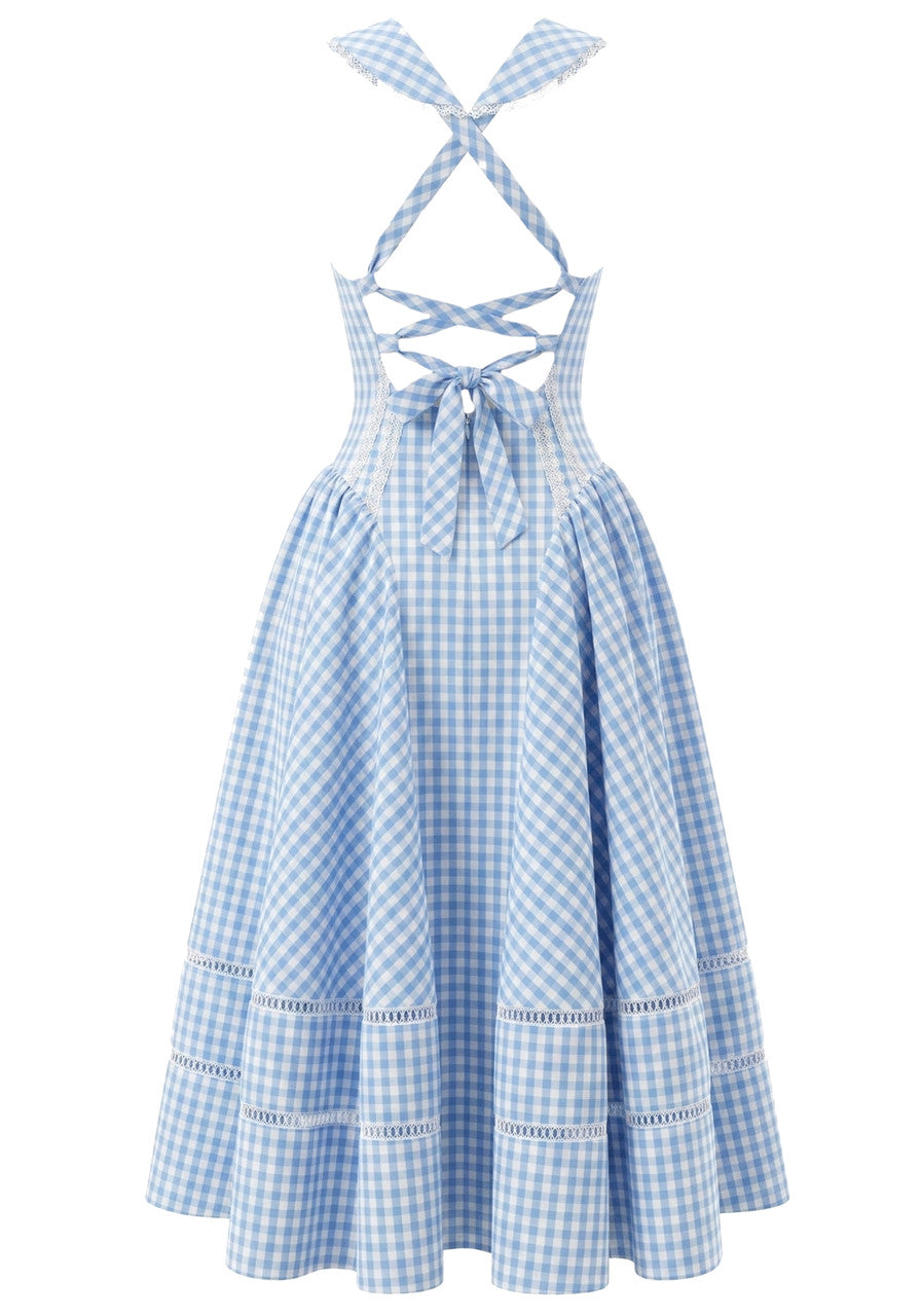 Gingham A-Line Midi Dress in Blue, photo 2 - Sunny's Fashion