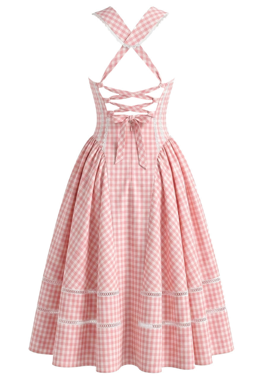 Gingham A-Line Midi Dress in Pink, photo 1 - Sunny's Fashion