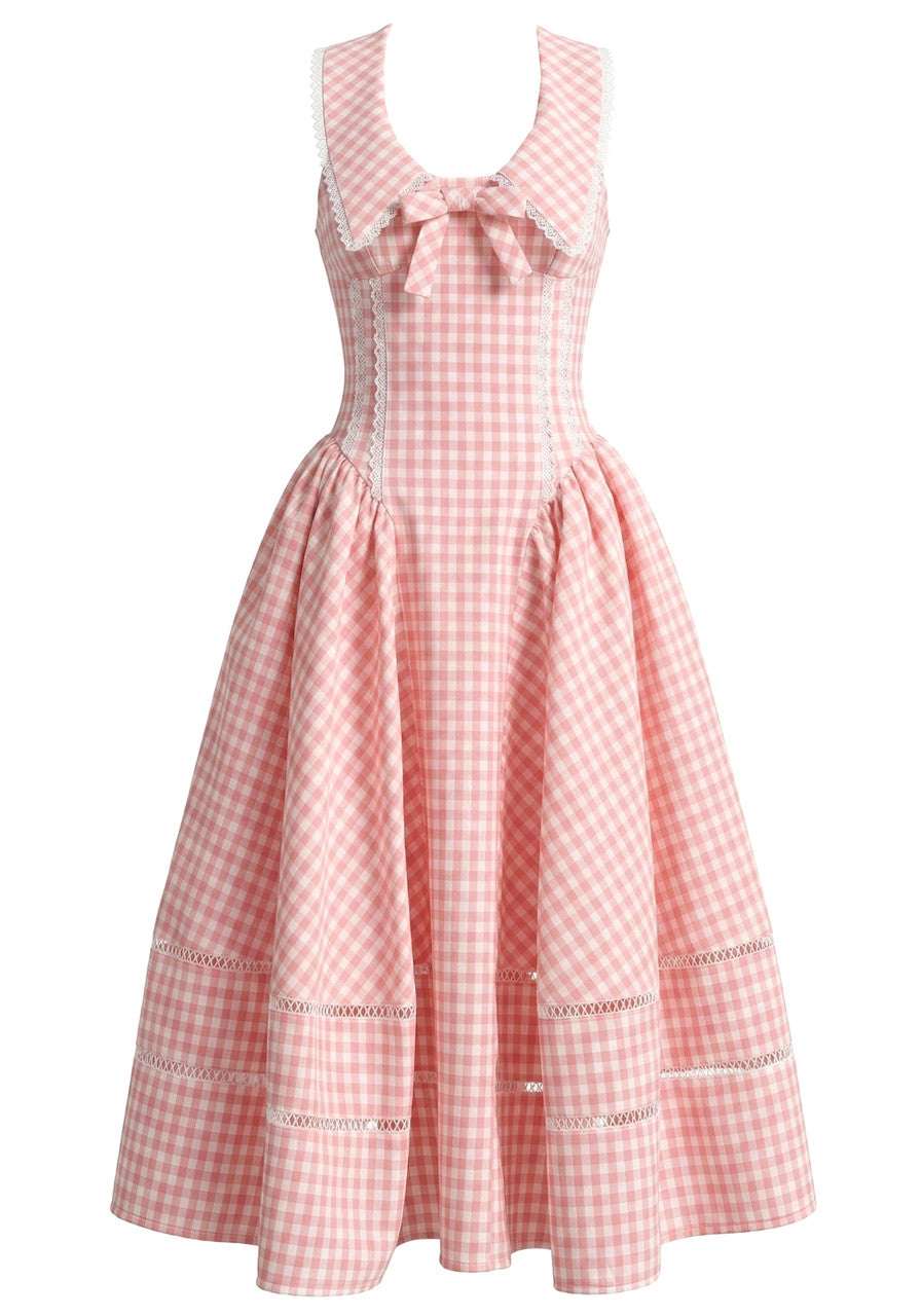 Gingham A-Line Midi Dress in Pink, photo 2 - Sunny's Fashion