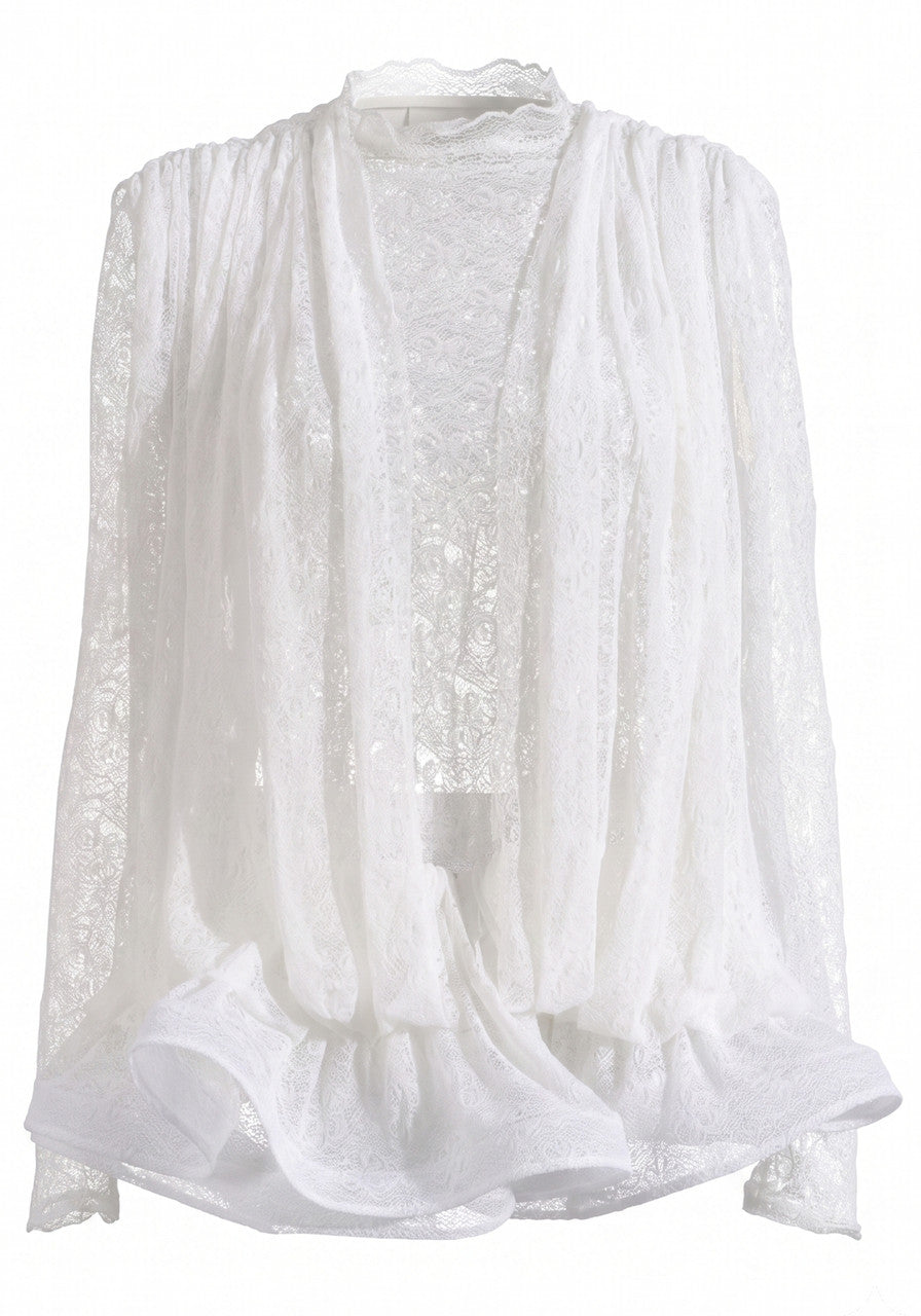 Long Sleeve Draped Ruffle Dress in White, photo 1 - Sunny's Fashion