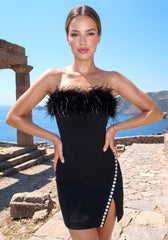 Strapless Feather Crystal Dress in Black, photo 6 - Sunny's Fashion