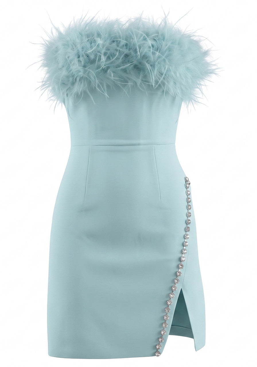 Strapless Feather Crystal Dress in Mint, photo 1 - Sunny's Fashion