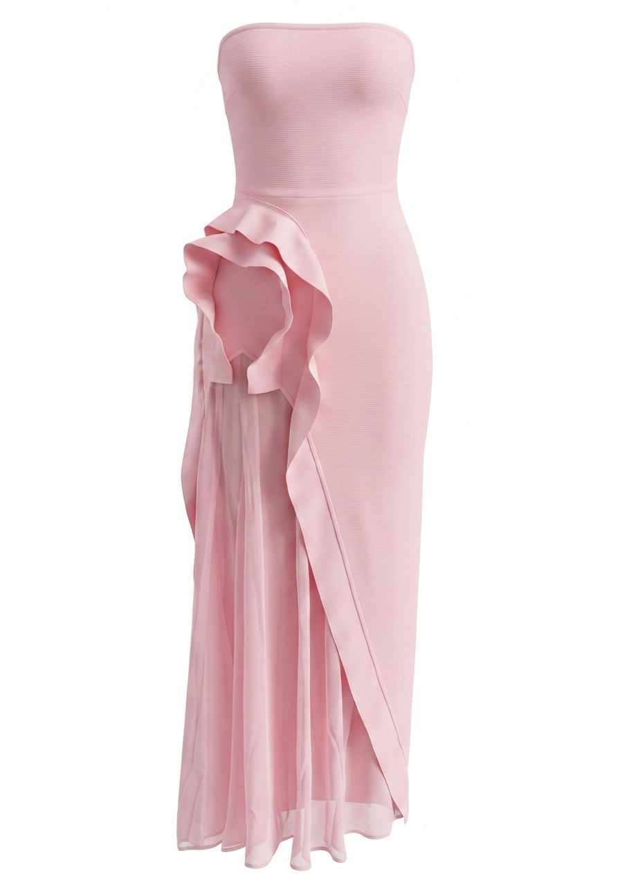 Strapless Floral Detail Maxi Dress in Pink, photo 1 - Sunny's Fashion